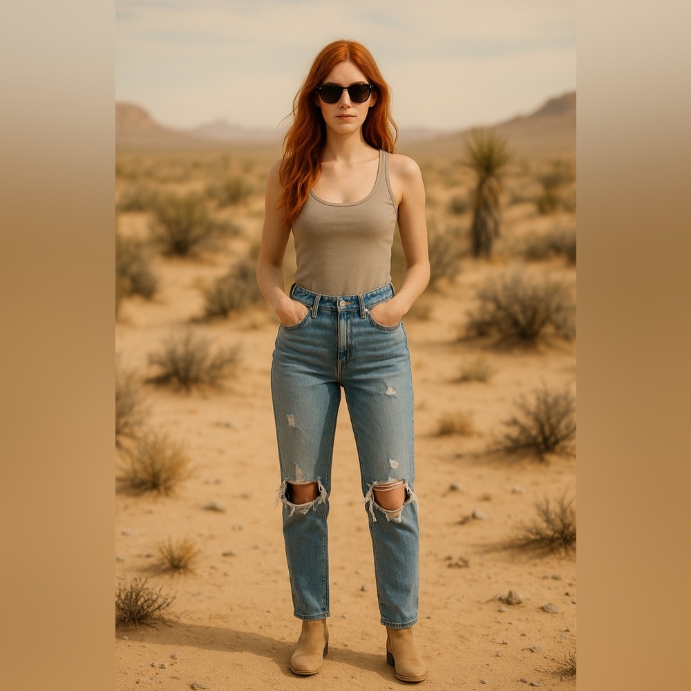American Eagle High Rise Mom Jeans 4 Long Distressed Ripped Knee Denim